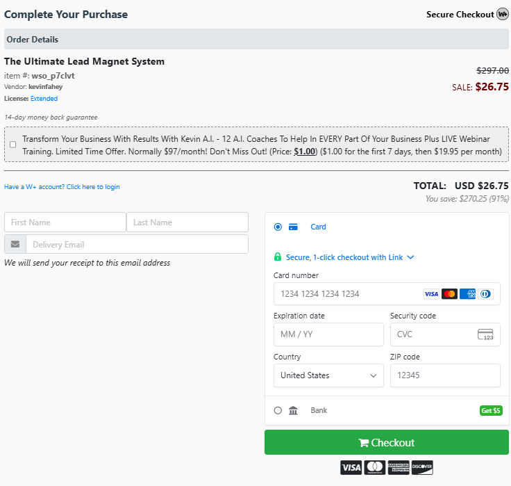The Ultimate Lead Magnet System Checkout Page